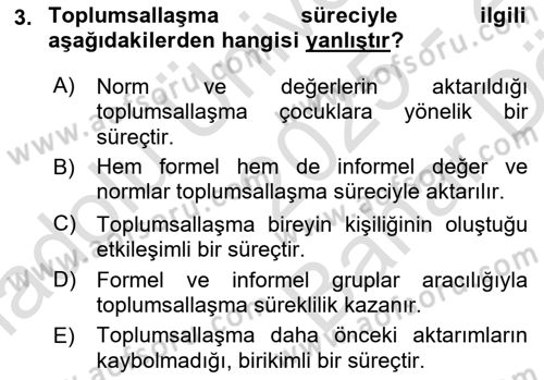 İnsan Davranışı Ve Sosyal Çevre 2 Dersi 2025 - 2026 Yılı (Vize) Ara Sınav Soruları 3. Soru