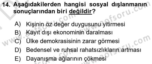 İnsan Davranışı Ve Sosyal Çevre 2 Dersi 2025 - 2026 Yılı (Final) Dönem Sonu Sınav Soruları 14. Soru
