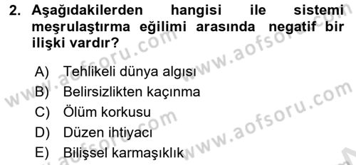 İnsan Davranışı Ve Sosyal Çevre 2 Dersi 2025 - 2026 Yılı (Final) Dönem Sonu Sınav Soruları 2. Soru
