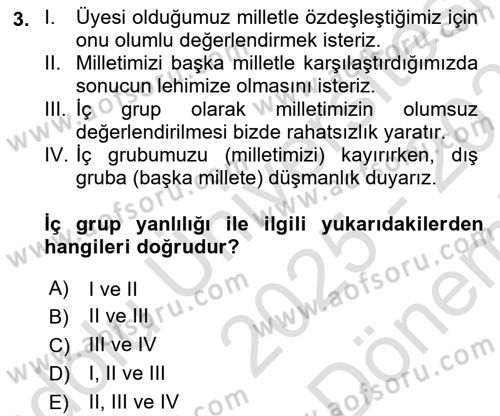 İnsan Davranışı Ve Sosyal Çevre 2 Dersi 2025 - 2026 Yılı (Final) Dönem Sonu Sınav Soruları 3. Soru
