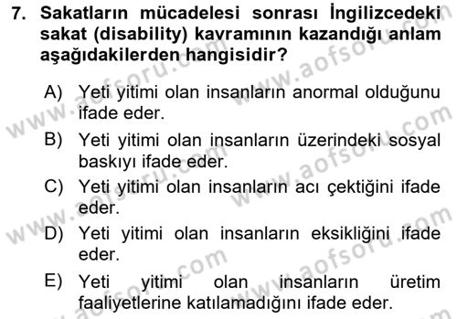 İnsan Davranışı Ve Sosyal Çevre 2 Dersi 2025 - 2026 Yılı (Final) Dönem Sonu Sınav Soruları 7. Soru