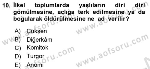 Yaşlılarla Sosyal Hizmet Dersi Ara Sınavı Deneme Sınav Soruları 10. Soru