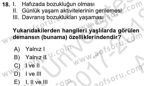 Yaşlılarla Sosyal Hizmet Dersi Ara Sınavı Deneme Sınav Soruları 18. Soru