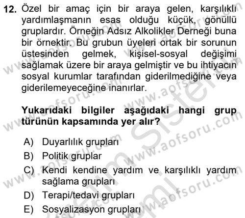 Yaşlılarla Sosyal Hizmet Dersi Ara Sınavı Deneme Sınav Soruları 12. Soru