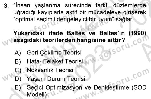Yaşlılarla Sosyal Hizmet Dersi Ara Sınavı Deneme Sınav Soruları 3. Soru