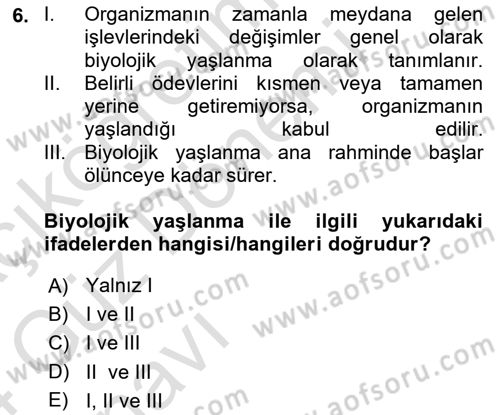 Yaşlılarla Sosyal Hizmet Dersi Ara Sınavı Deneme Sınav Soruları 6. Soru