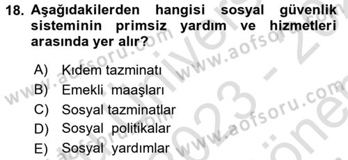 Yaşlılarla Sosyal Hizmet Dersi 2023 - 2024 Yılı (Final) Dönem Sonu Sınav Soruları 18. Soru