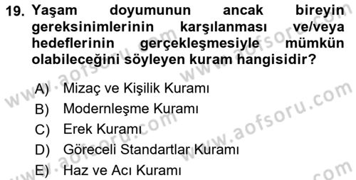 Yaşlılarla Sosyal Hizmet Dersi 2023 - 2024 Yılı (Final) Dönem Sonu Sınav Soruları 19. Soru