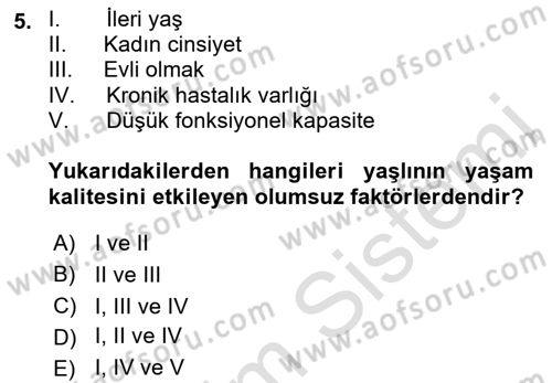 Yaşlılarla Sosyal Hizmet Dersi 2023 - 2024 Yılı (Final) Dönem Sonu Sınav Soruları 5. Soru