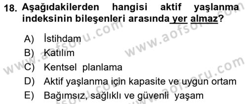 Yaşlılarla Sosyal Hizmet Dersi 2023 - 2024 Yılı Yaz Okulu Sınav Soruları 18. Soru