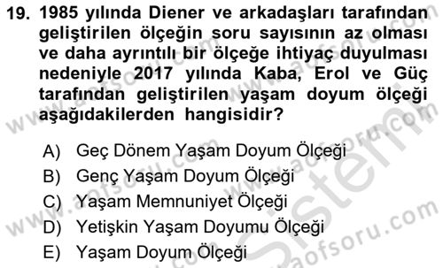 Yaşlılarla Sosyal Hizmet Dersi 2023 - 2024 Yılı Yaz Okulu Sınav Soruları 19. Soru