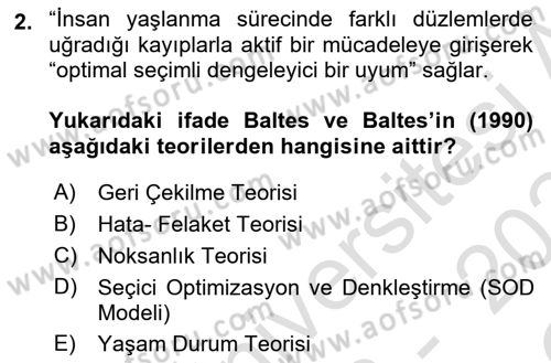 Yaşlılarla Sosyal Hizmet Dersi 2023 - 2024 Yılı Yaz Okulu Sınav Soruları 2. Soru