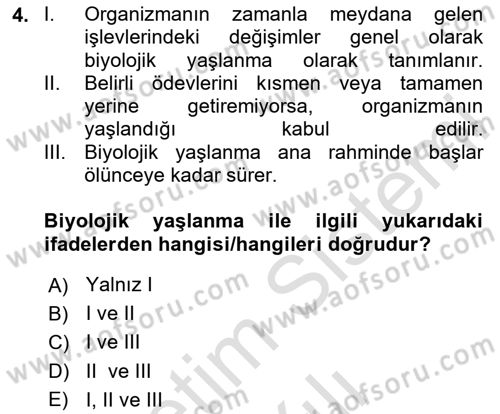 Yaşlılarla Sosyal Hizmet Dersi 2023 - 2024 Yılı Yaz Okulu Sınav Soruları 4. Soru