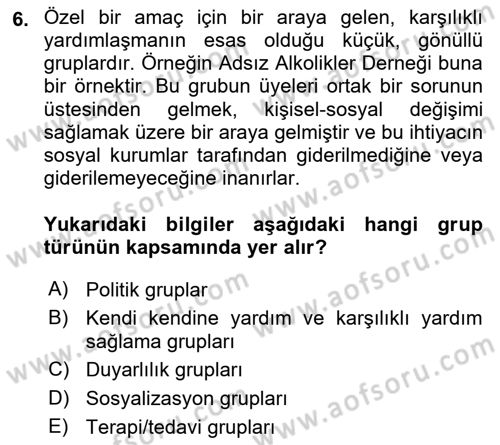Yaşlılarla Sosyal Hizmet Dersi 2023 - 2024 Yılı Yaz Okulu Sınav Soruları 6. Soru