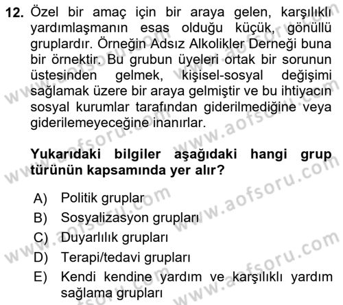 Yaşlılarla Sosyal Hizmet Dersi Ara Sınavı Deneme Sınav Soruları 12. Soru