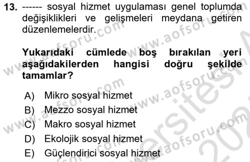 Yaşlılarla Sosyal Hizmet Dersi Ara Sınavı Deneme Sınav Soruları 13. Soru