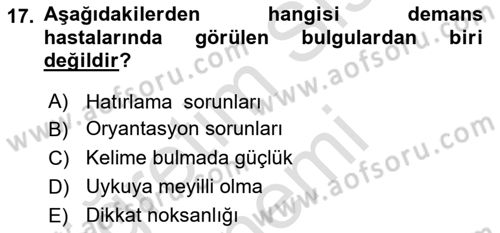 Yaşlılarla Sosyal Hizmet Dersi Ara Sınavı Deneme Sınav Soruları 17. Soru