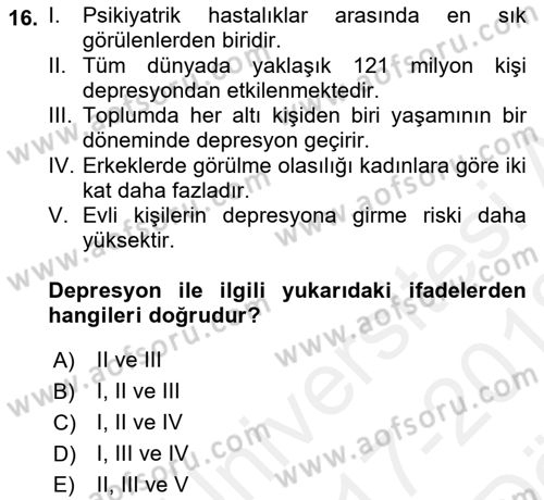 Engellilerle Sosyal Hizmet Dersi 2017 - 2018 Yılı (Vize) Ara Sınav Soruları 16. Soru