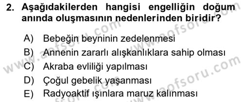 Engellilerle Sosyal Hizmet Dersi 2017 - 2018 Yılı (Vize) Ara Sınav Soruları 2. Soru