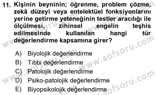 Engellilerle Sosyal Hizmet Dersi 2017 - 2018 Yılı (Final) Dönem Sonu Sınav Soruları 11. Soru