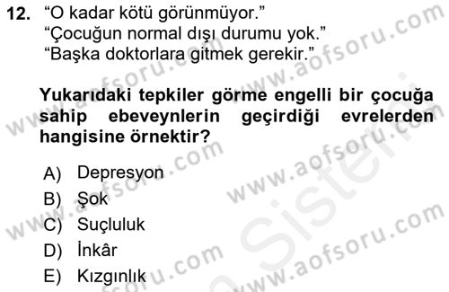Engellilerle Sosyal Hizmet Dersi 2017 - 2018 Yılı (Final) Dönem Sonu Sınav Soruları 12. Soru