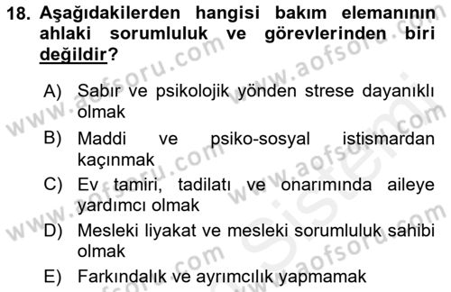Engellilerle Sosyal Hizmet Dersi 2017 - 2018 Yılı (Final) Dönem Sonu Sınav Soruları 18. Soru