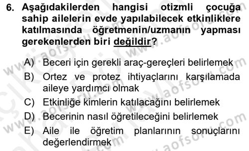 Engellilerle Sosyal Hizmet Dersi 2017 - 2018 Yılı (Final) Dönem Sonu Sınav Soruları 6. Soru