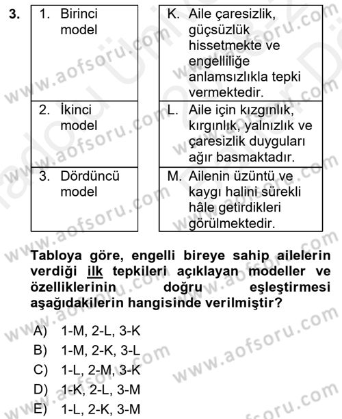 Engellilerle Sosyal Hizmet Dersi 2018 - 2019 Yılı (Vize) Ara Sınavı 3. Soru