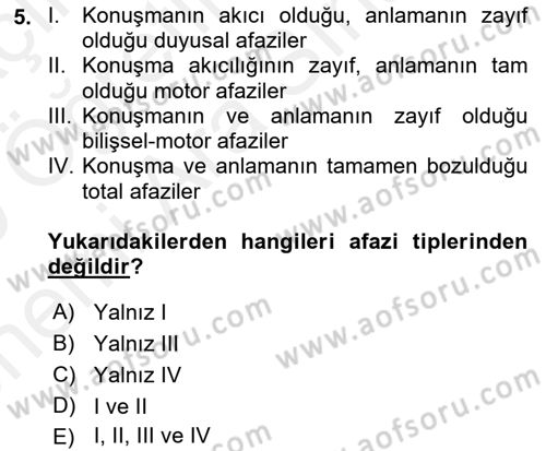 Engellilerle Sosyal Hizmet Dersi 2018 - 2019 Yılı (Vize) Ara Sınavı 5. Soru