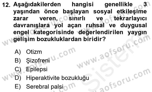 Engellilerle Sosyal Hizmet Dersi 2018 - 2019 Yılı (Final) Dönem Sonu Sınav Soruları 12. Soru