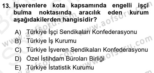 Engellilerle Sosyal Hizmet Dersi 2018 - 2019 Yılı (Final) Dönem Sonu Sınav Soruları 13. Soru