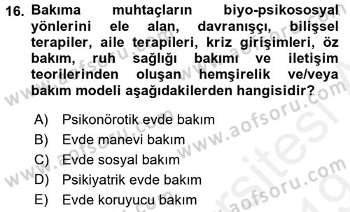 Engellilerle Sosyal Hizmet Dersi 2018 - 2019 Yılı (Final) Dönem Sonu Sınav Soruları 16. Soru
