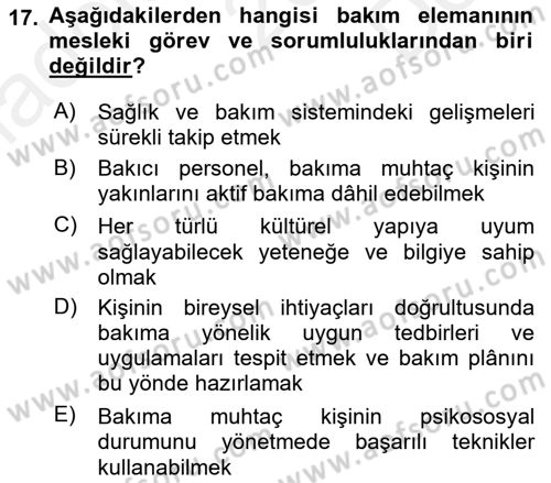 Engellilerle Sosyal Hizmet Dersi 2018 - 2019 Yılı (Final) Dönem Sonu Sınav Soruları 17. Soru