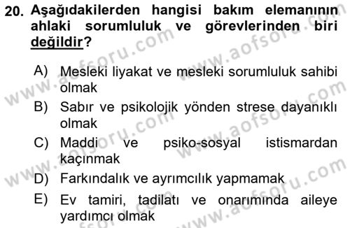 Engellilerle Sosyal Hizmet Dersi 2018 - 2019 Yılı (Final) Dönem Sonu Sınav Soruları 20. Soru