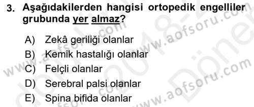 Engellilerle Sosyal Hizmet Dersi 2018 - 2019 Yılı (Final) Dönem Sonu Sınav Soruları 3. Soru
