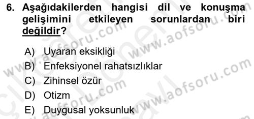 Engellilerle Sosyal Hizmet Dersi 2018 - 2019 Yılı (Final) Dönem Sonu Sınav Soruları 6. Soru