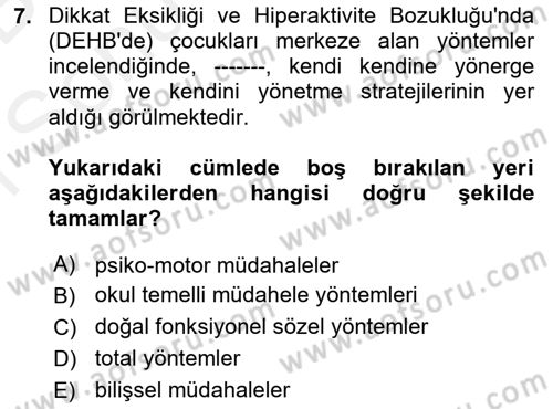 Engellilerle Sosyal Hizmet Dersi 2018 - 2019 Yılı (Final) Dönem Sonu Sınav Soruları 7. Soru