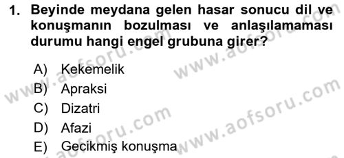 Engellilerle Sosyal Hizmet Dersi 2018 - 2019 Yılı Yaz Okulu Sınav Soruları 1. Soru
