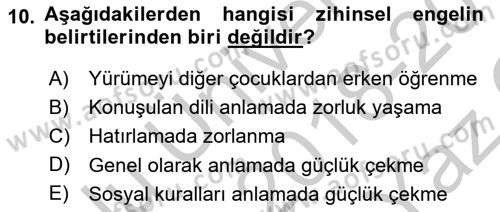 Engellilerle Sosyal Hizmet Dersi 2018 - 2019 Yılı Yaz Okulu Sınav Soruları 10. Soru