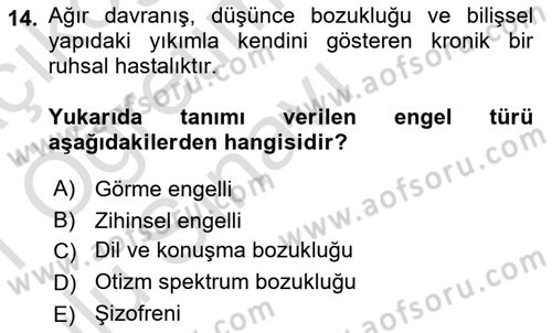 Engellilerle Sosyal Hizmet Dersi 2020 - 2021 Yılı Yaz Okulu Sınav Soruları 14. Soru
