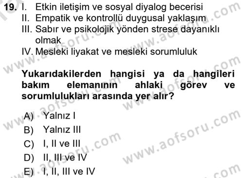 Engellilerle Sosyal Hizmet Dersi 2020 - 2021 Yılı Yaz Okulu Sınav Soruları 19. Soru