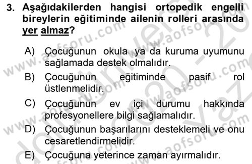 Engellilerle Sosyal Hizmet Dersi 2020 - 2021 Yılı Yaz Okulu Sınav Soruları 3. Soru