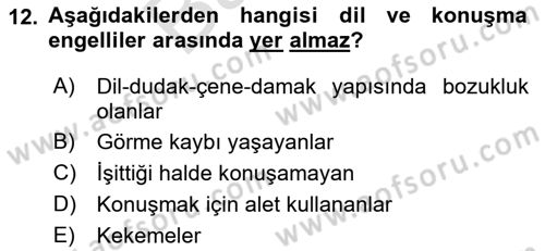 Engellilerle Sosyal Hizmet Dersi 2021 - 2022 Yılı (Final) Dönem Sonu Sınav Soruları 12. Soru