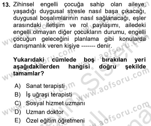 Engellilerle Sosyal Hizmet Dersi 2021 - 2022 Yılı (Final) Dönem Sonu Sınav Soruları 13. Soru