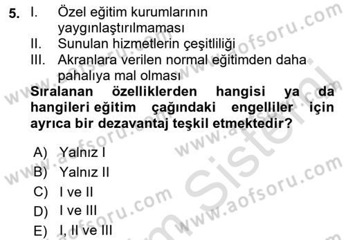 Engellilerle Sosyal Hizmet Dersi 2021 - 2022 Yılı (Final) Dönem Sonu Sınav Soruları 5. Soru