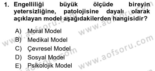 Engellilerle Sosyal Hizmet Dersi 2021 - 2022 Yılı Yaz Okulu Sınavı 1. Soru