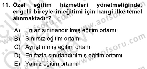 Engellilerle Sosyal Hizmet Dersi 2021 - 2022 Yılı Yaz Okulu Sınav Soruları 11. Soru