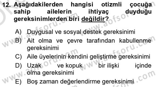 Engellilerle Sosyal Hizmet Dersi 2021 - 2022 Yılı Yaz Okulu Sınav Soruları 12. Soru