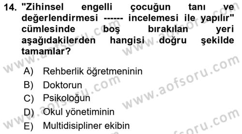 Engellilerle Sosyal Hizmet Dersi 2021 - 2022 Yılı Yaz Okulu Sınav Soruları 14. Soru