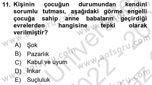 Engellilerle Sosyal Hizmet Dersi 2022 - 2023 Yılı Yaz Okulu Sınav Soruları 11. Soru